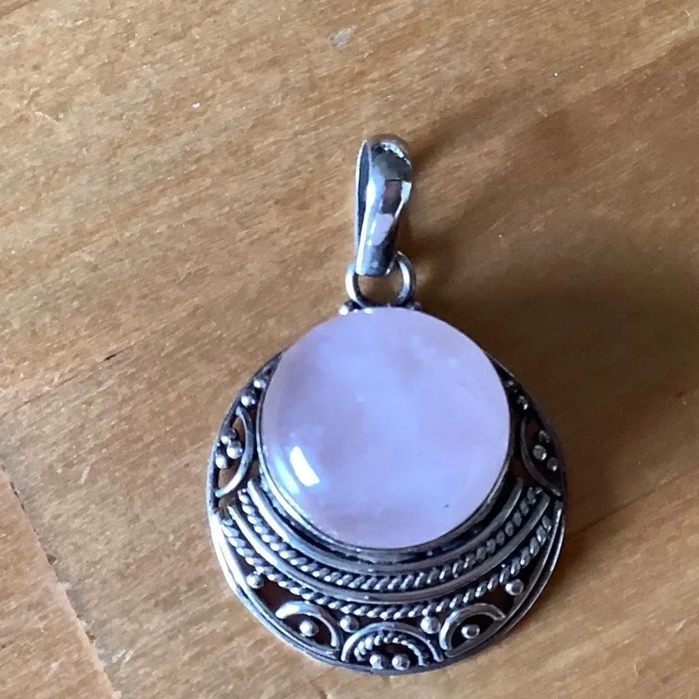 Pink quartz pendant sterling silver